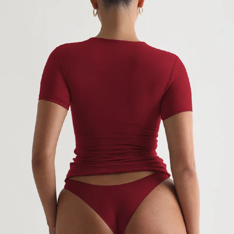 Fashionable Plain Naked Feel Single Sided Brushed Fabric T Shirt Women-7
