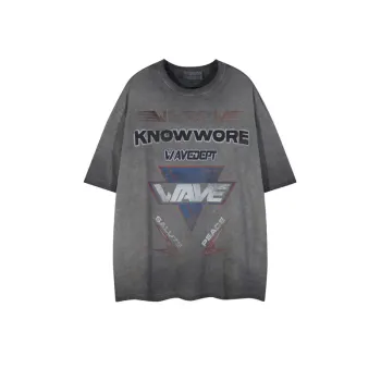 Retro Style Print Washed Sports T Shirt