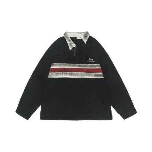 Patchwork Casual Style Striped Ripped Polo Sweatshirt