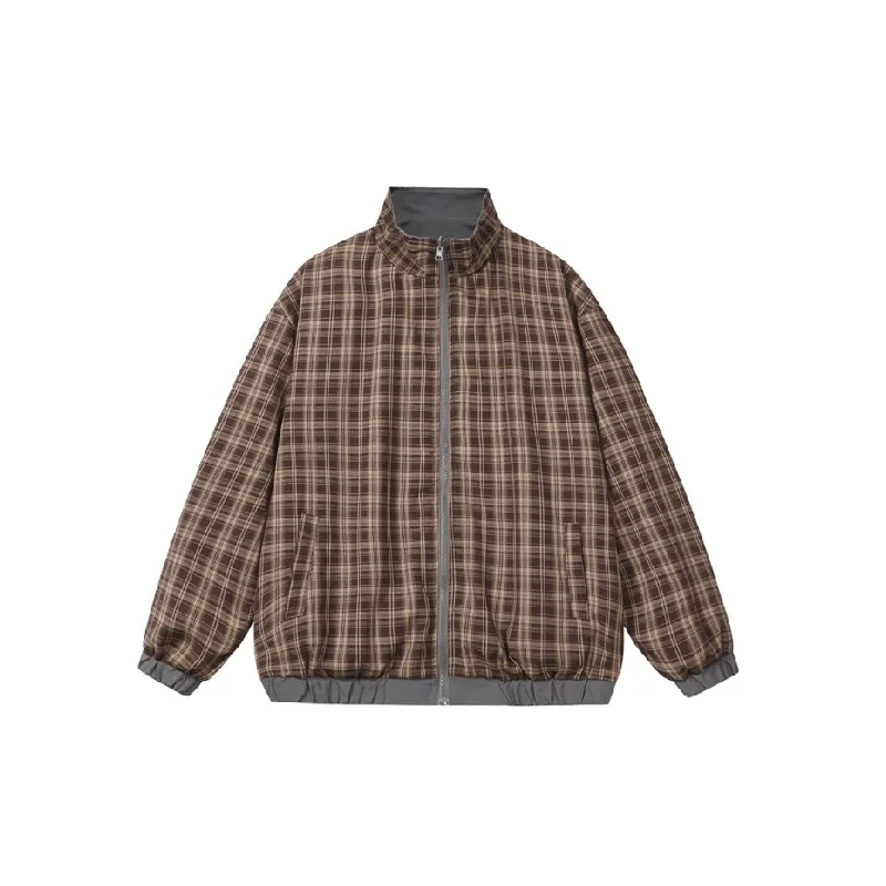 Casual Loose Plaid Blended Synthetic Fabrics Jacket-6