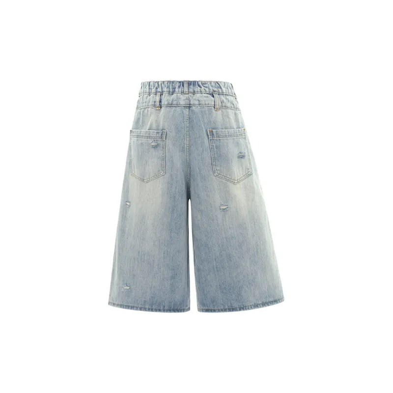 Trendy Washed Denim Shorts-2