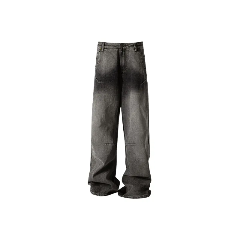 Retro Straight Leg Denim Casual Pants-0