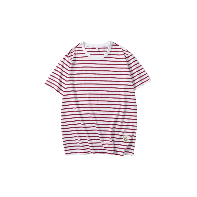 Striped Loose Cotton Blended Fabric T Shirt-2