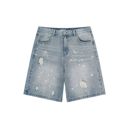 Hip-hop Ink-Splashed Ripped Denim Shorts