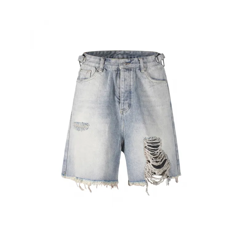 Casual Straight Leg Denim Shorts-0