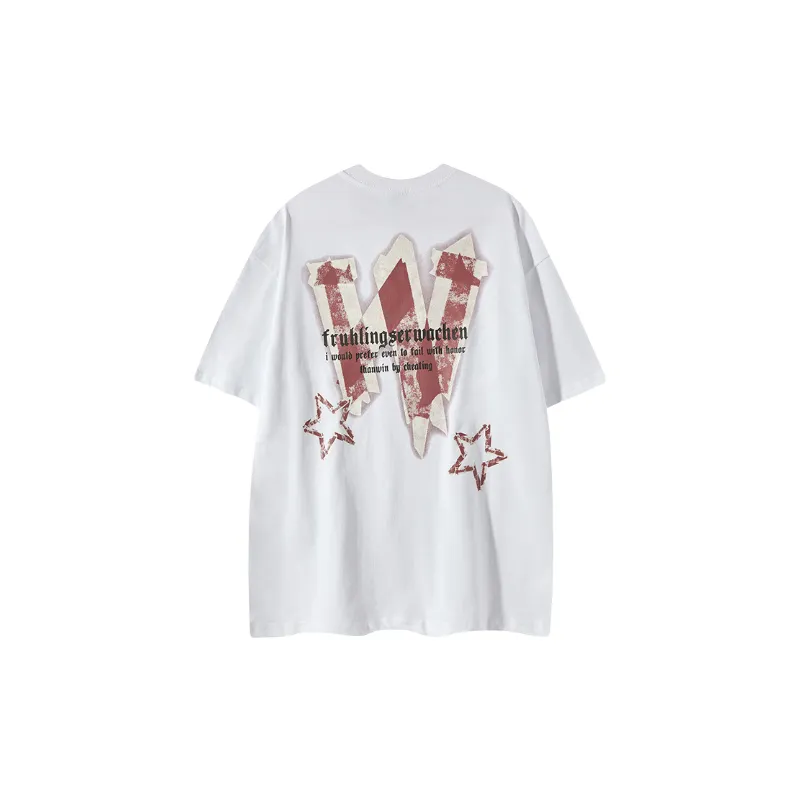 Casual Star Cotton Blended Fabric T Shirt-3