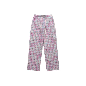 Street Plaid Cotton Casual Pants