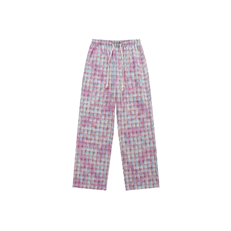 Street Plaid Cotton Casual Pants-0