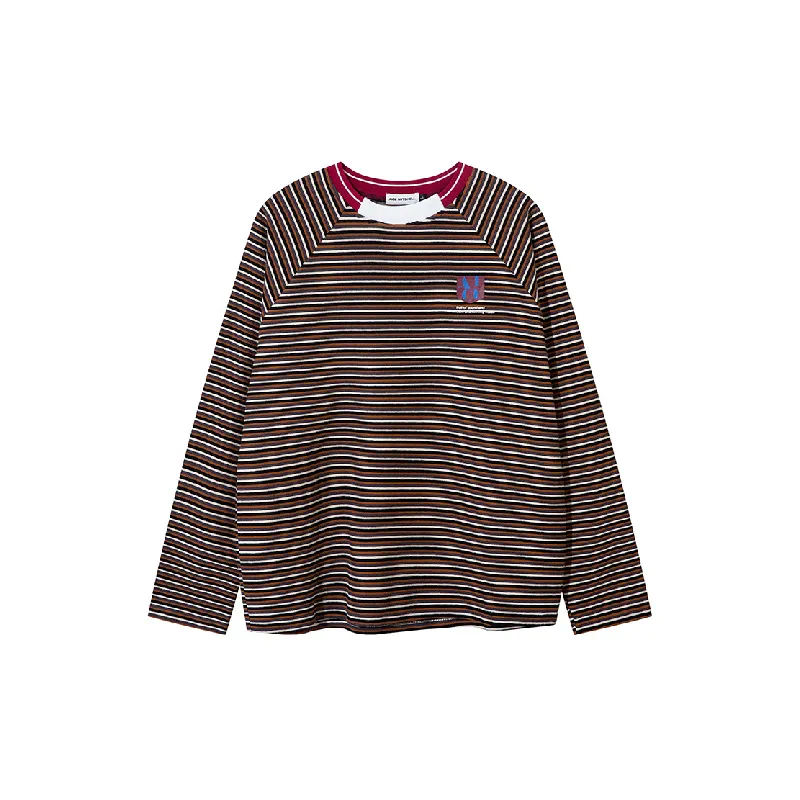 Retro Contrast Color Cotton Blended Fabric T Shirt-2