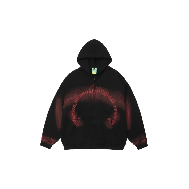 Dark Retro Halo Creative Interesting Color Patching Hooded Cardigan Sweater-0