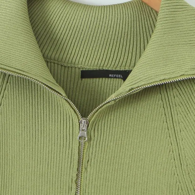Retro Zipper Knitted Fabric Knitwear Women-3
