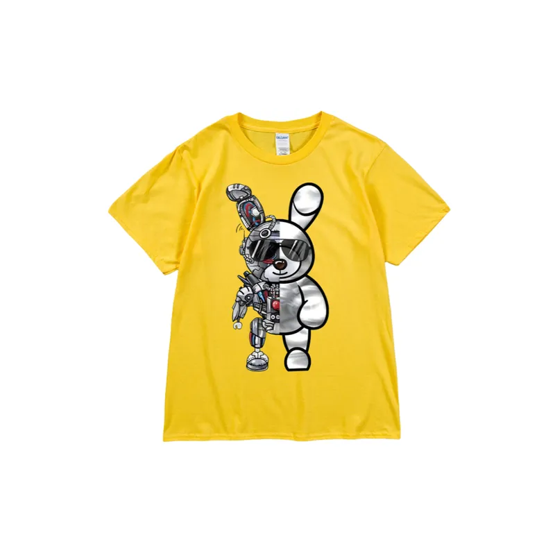 Mechanical Sunglasses Rabbit Printed Gothic Crewneck Loose T shirt-9