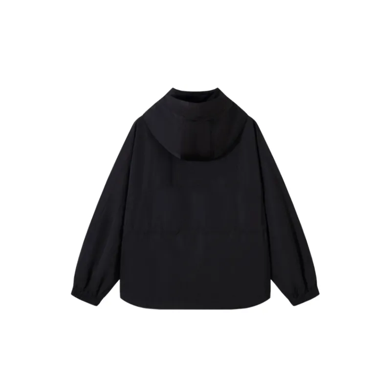 Casual Drawstring Waist Hooded Windbreaker Jacket-1