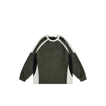 High Street Vintage Contrast Color Stitching Letter Embroidered Crewneck Sweatshirt