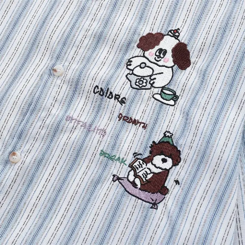 Cute Embroidery Cotton Blended Fabric Shirt-2