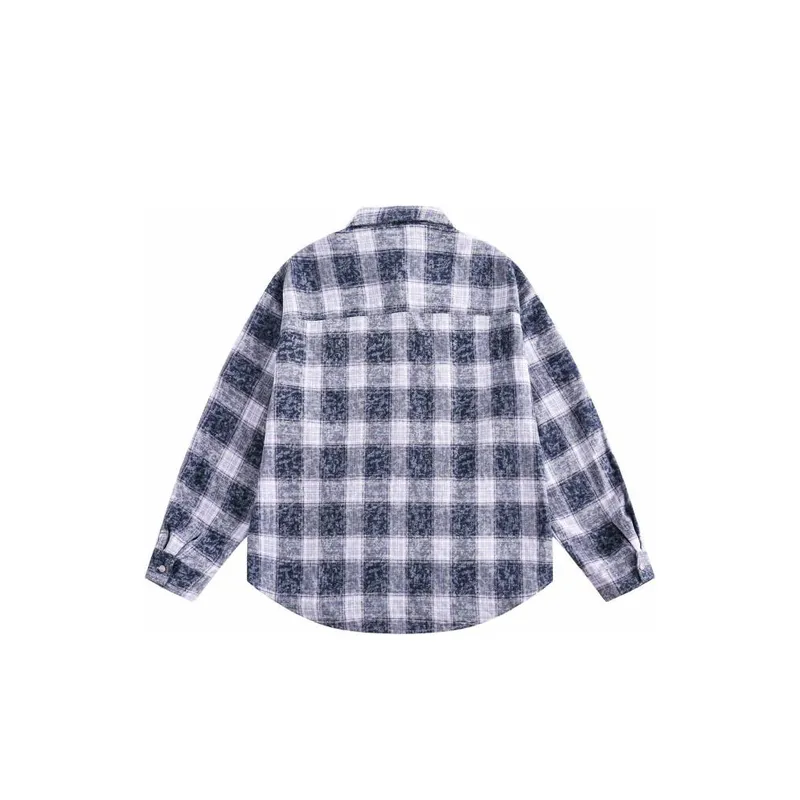 Retro Lace Stitching Plaid Contrast Color Loose Ear Edge Trendy Shirt-1