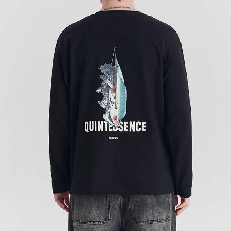 Fashionable Loose Long Sleeve Cotton Blended Fabric T Shirt-2