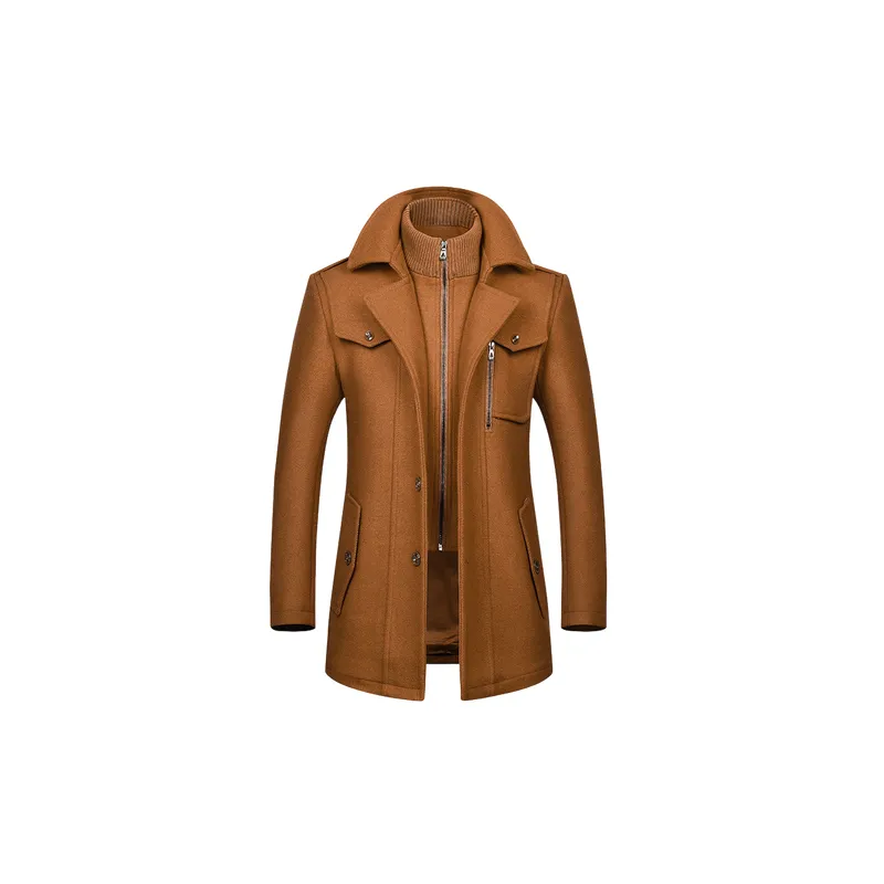 Casual Zipper Woolen Fabric Coat-0