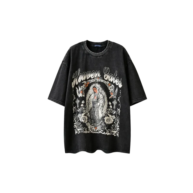 Vintage Angel Print Washed Short sleeved T short-sleeved
