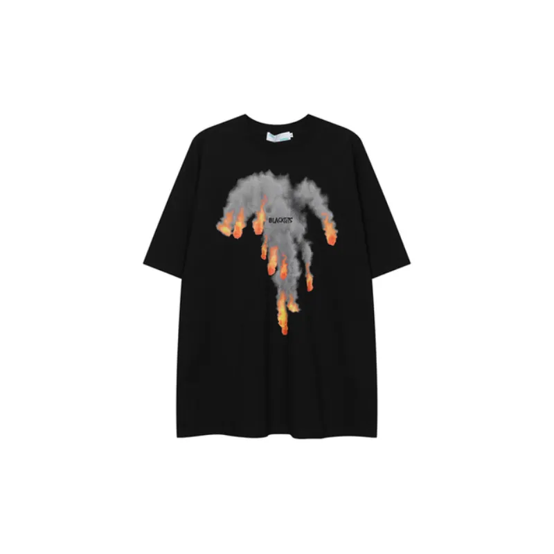Oversize Fireball Printed Loose Crewneck Cotton Short sleeved T shirt-4