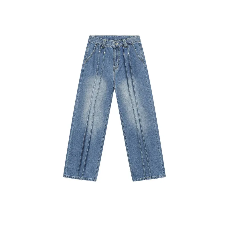 Straight Splicing Loose Jeans-0