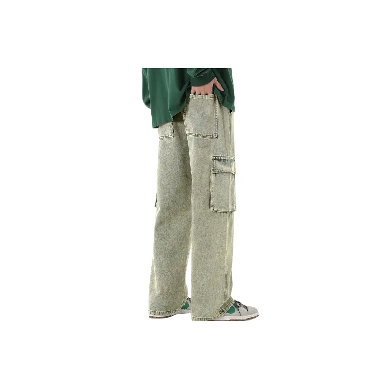 Trendy Loose Straight Wide Leg Denim Cargo Pants-13