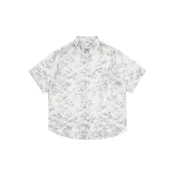 Retro Vintage Oil Painting Baroque Short Sleeved Printed Floral Shirt