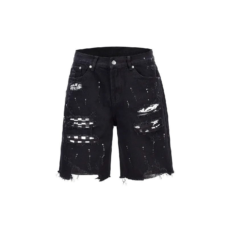 Fashionable Cashew Flower Denim Shorts-4