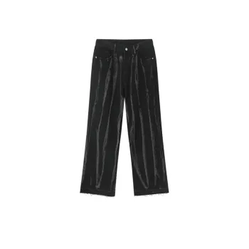 Loose Straight Mid High Waist Tie Dye Vertical Stripe Jeans