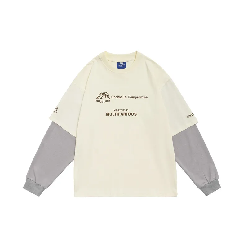 New Season Vintage Letter Printed Fake Two piece Long Sleeved Top Hoodie-0