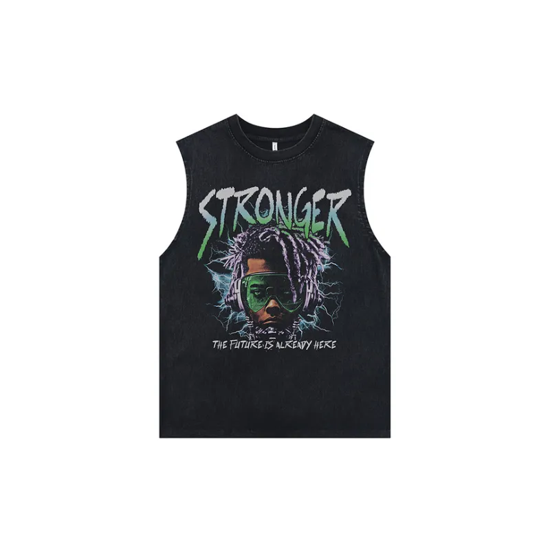 Dark Washed Character Print Vest-0