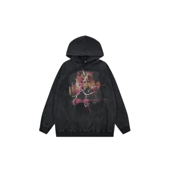 Ins Street Loose Retro Wash Water Old Anime Hooded Pullover Sweater