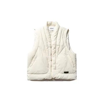 Vintage Quilted Line Pocket Decorative Vertical Collar Down Sleeveless Vest