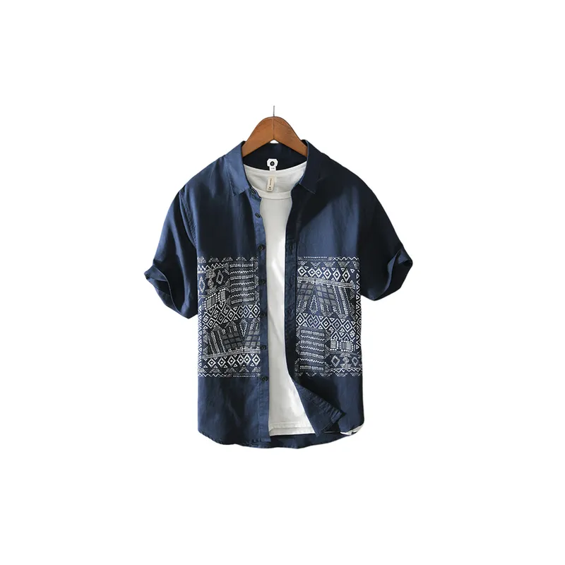 Breathable Retro Casual Ethnic Style Short-Sleeved Printed Shirt-4