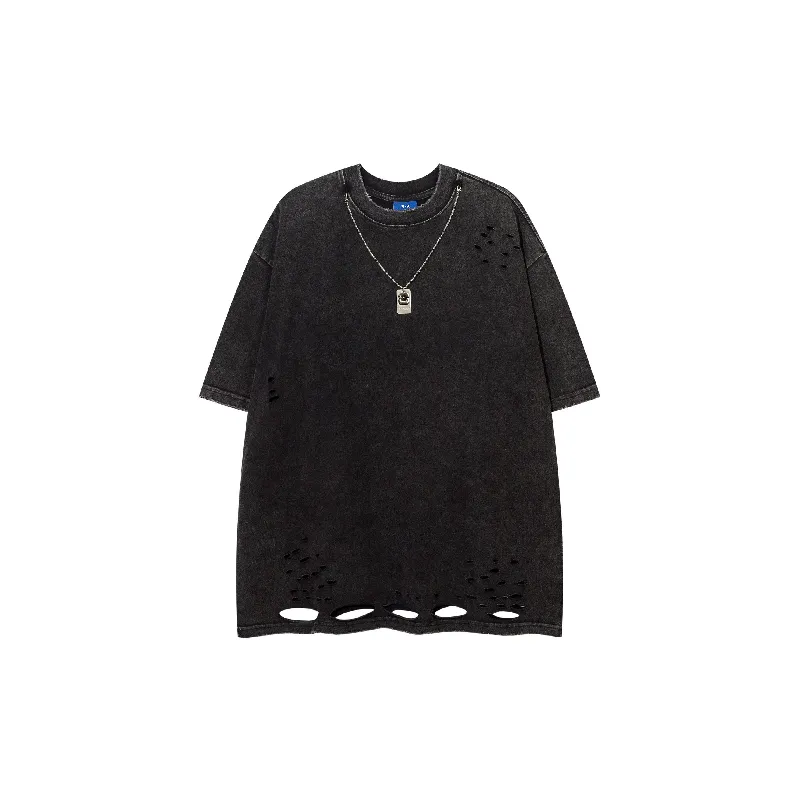 Fashionable Ripped 100% Cotton T Shirt-0