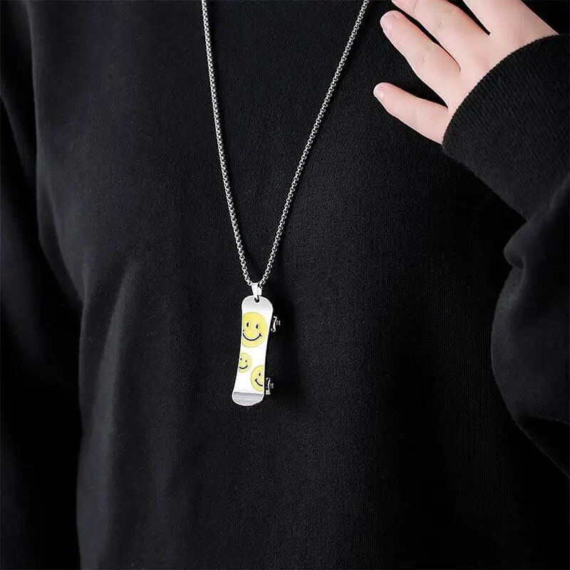 Hip Hop Skateboard Smiley Face Pendant Necklace-1