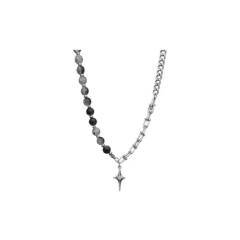 Star Cross Ice Crack Bead Stitching Titanium Steel Necklace