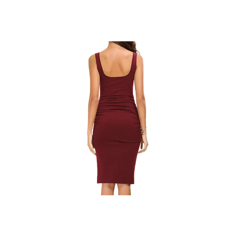 Casual Plicated Cotton Slip Dress Women-3