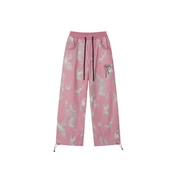 Color Contrast Abstract Embroidery Loose Casual Pants