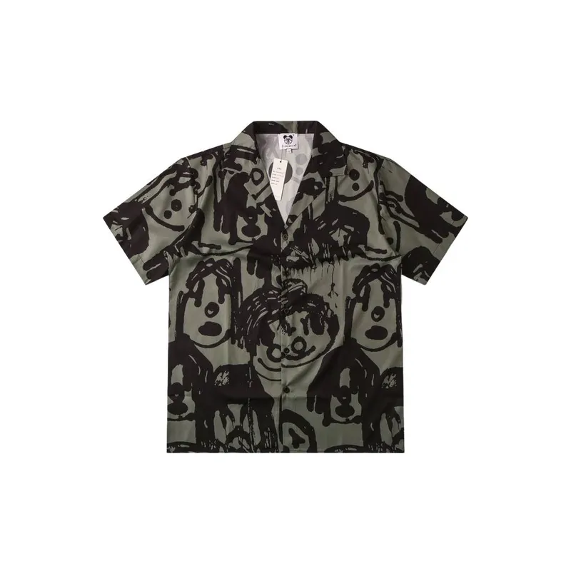 Graffiti Avatar Digital Printing Trendy Loose Lapel Short Sleeved Shirt