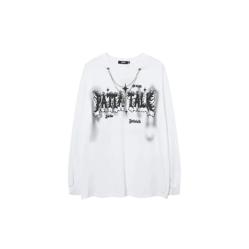 Graffiti Foam Print Loose Long Sleeve T Shirt
