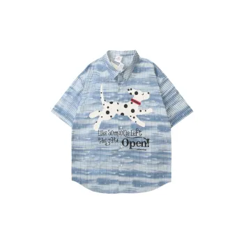 Vintage Loose Striped Tie Dye Printed Dalmatians Short Sleeve Shirt
