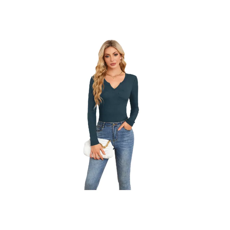 Casual Plain Polyester T Shirt Women-4