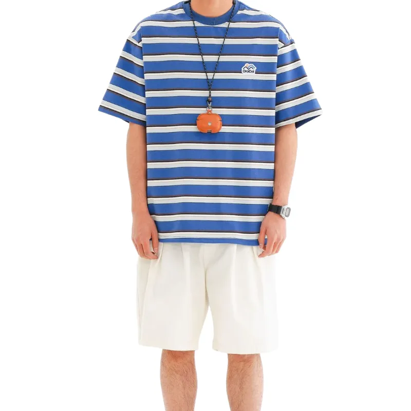 Retro Striped Cotton Blended Fabric T Shirt Unisex-6