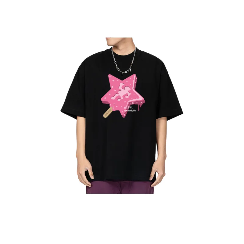 Tide Star Stick Printing Half Sleeve T shirt-7