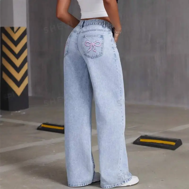 Casual Embroidered Jeans Women-3