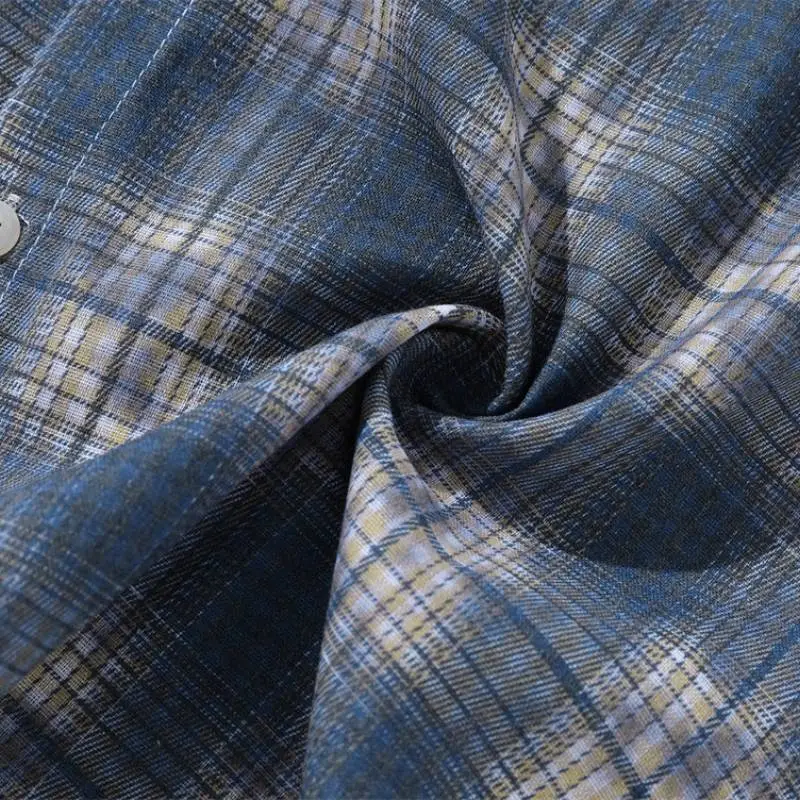 Loose Plaid Blended Synthetic Fabrics Shirt Unisex-5