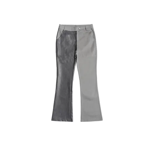 Slim Flared Pants PU Leather Stitching