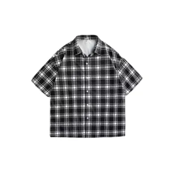 Plaid Loose Trendy Five Point Sleeve Shirt
