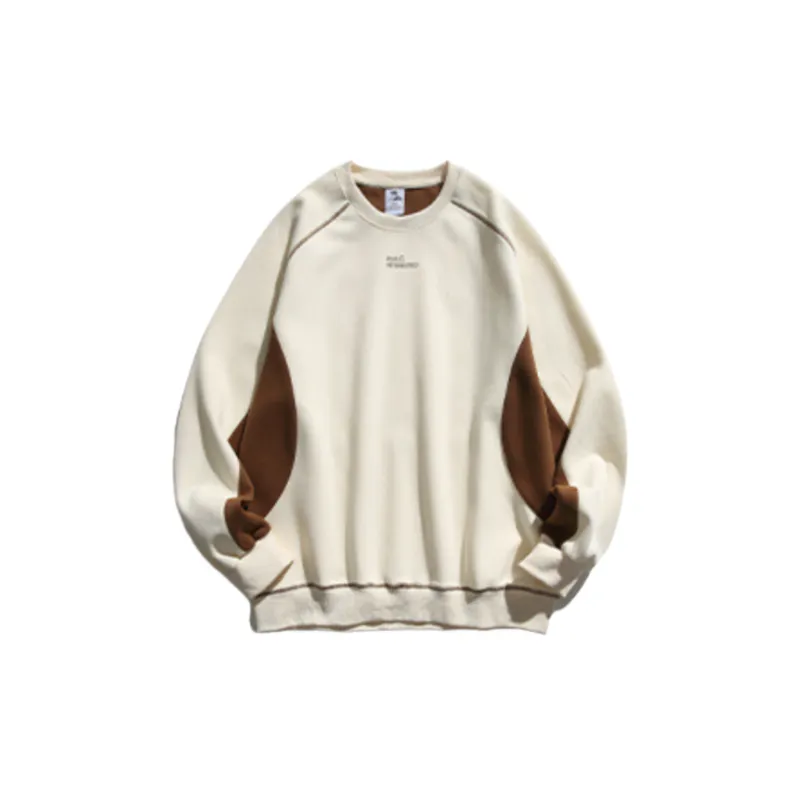Velvet Raglan Sleeve Color Matching Printed Round Neck Pullover Sweatshirt-0